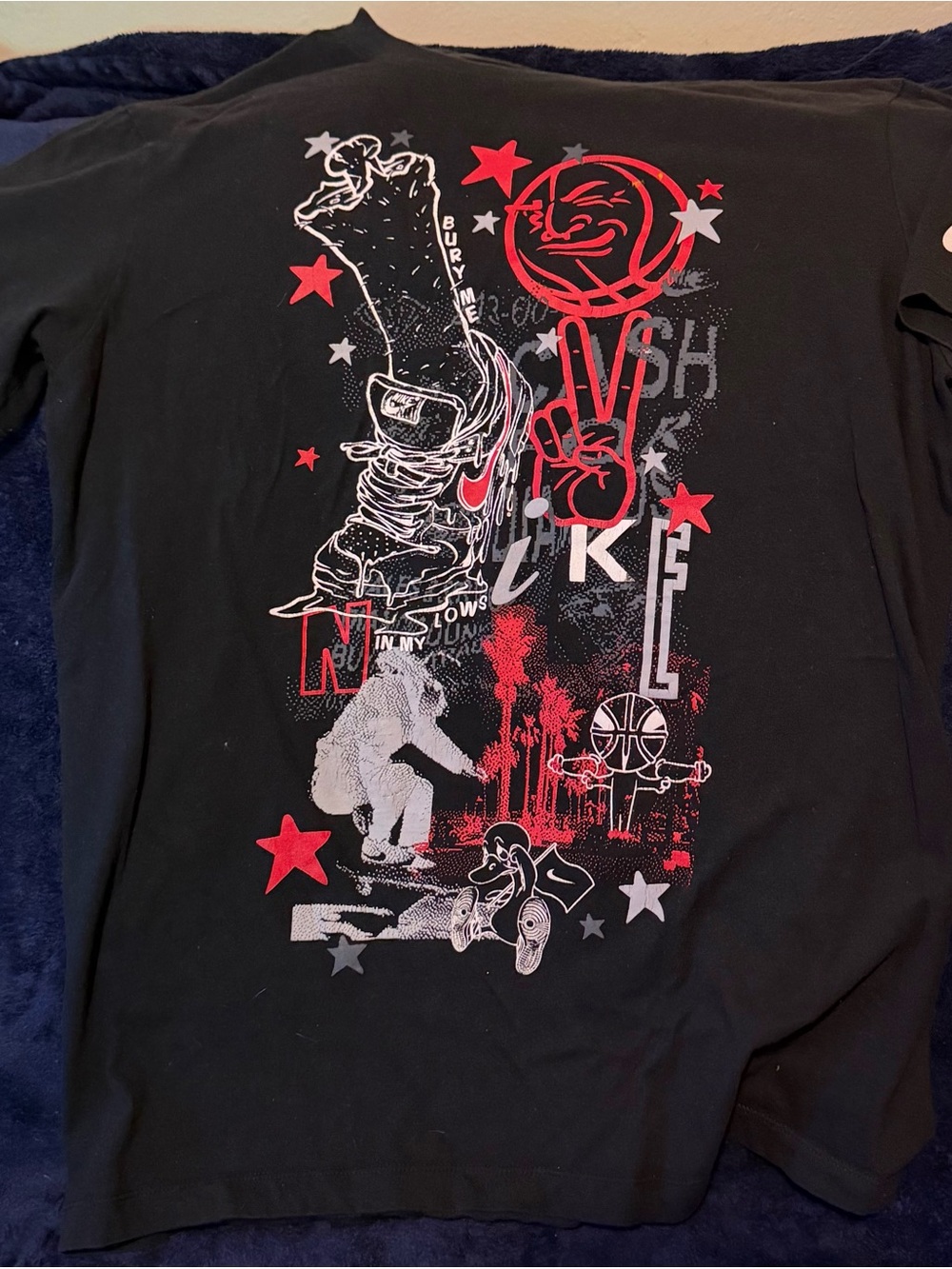 Nike Men Black Graphic Tee - Red & White Print